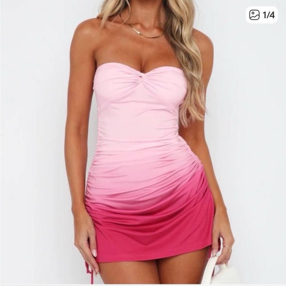 White Fox Pink Ombré Strapless Mini dress.